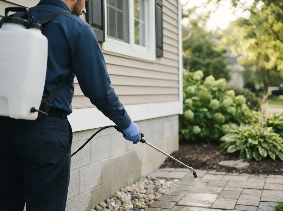 Pest control technician inspecting a home in Saegertown, PA